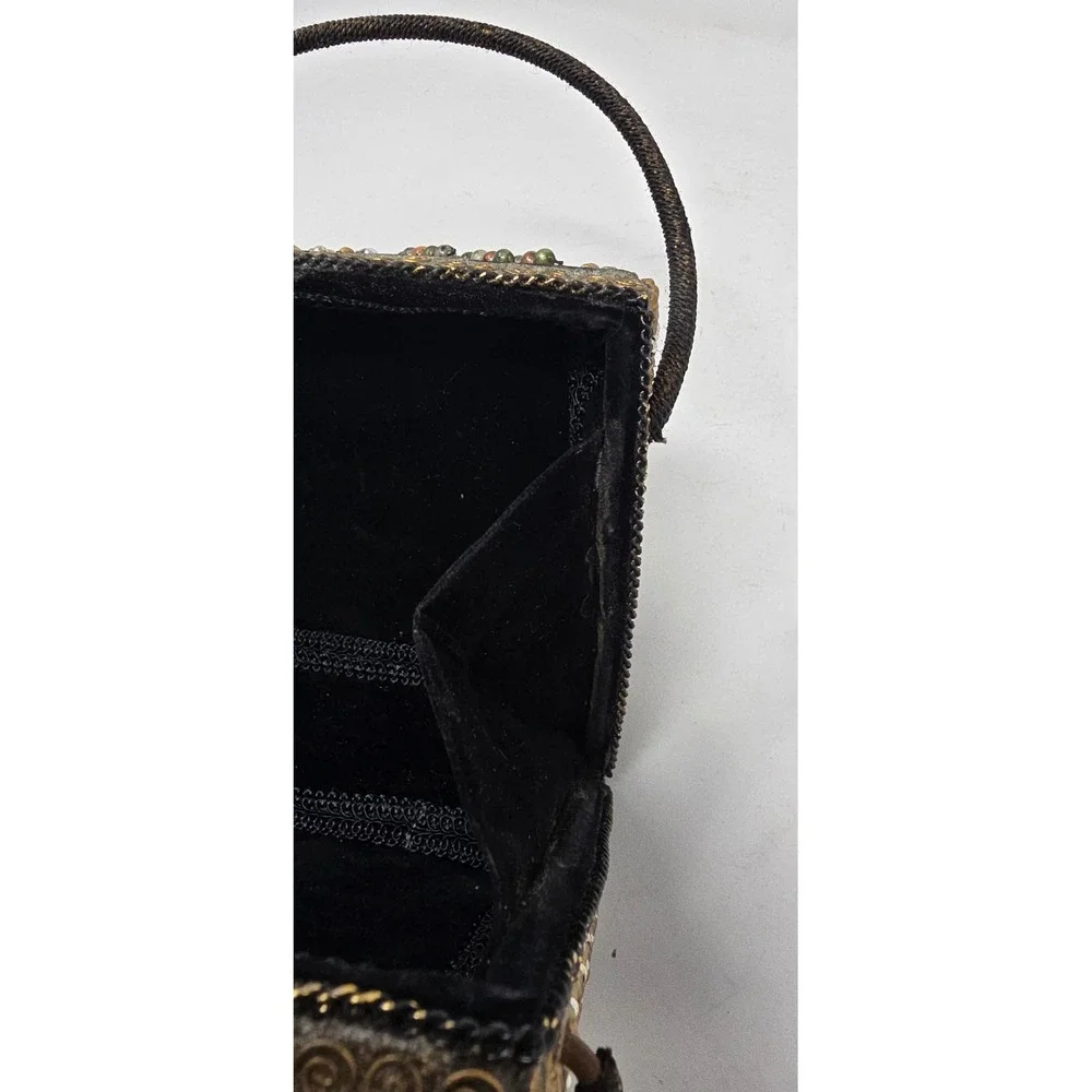 Vintage Mary Frances hard case handbag clutch metallic beaded accents